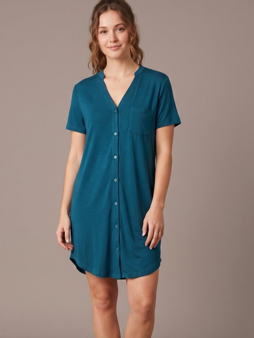 NWT | Gertisan Teal Blue Short Sleeve Button-Front Nightgown | Sleepwear | S